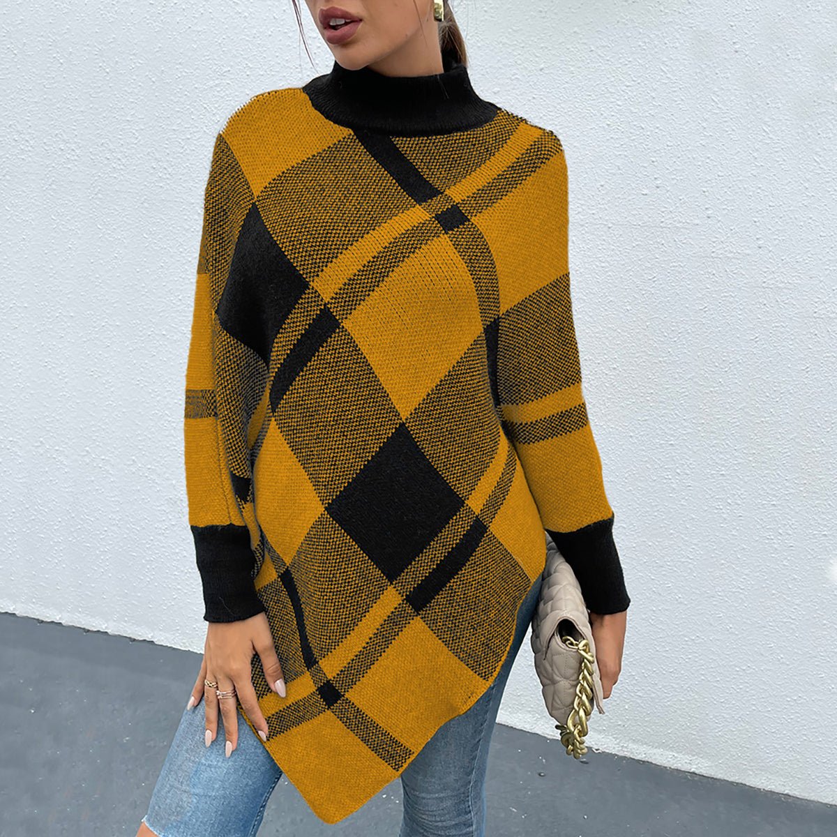 Plaid Turtleneck Poncho - Opulent EmpirePlaid Turtleneck PonchoOpulent EmpireClothing