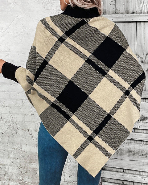 Plaid Turtleneck Poncho - Opulent EmpirePlaid Turtleneck PonchoOpulent EmpireClothing