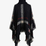 Plaid Turtleneck Raw Hem Poncho - Opulent EmpirePlaid Turtleneck Raw Hem PonchoOpulent EmpireClothing