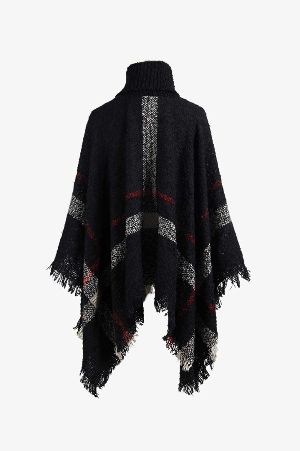 Plaid Turtleneck Raw Hem Poncho - Opulent EmpirePlaid Turtleneck Raw Hem PonchoOpulent EmpireClothing