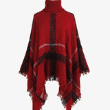 Plaid Turtleneck Raw Hem Poncho - Opulent EmpirePlaid Turtleneck Raw Hem PonchoOpulent EmpireClothing