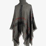 Plaid Turtleneck Raw Hem Poncho - Opulent EmpirePlaid Turtleneck Raw Hem PonchoOpulent EmpireClothing