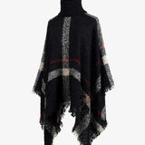 Plaid Turtleneck Raw Hem Poncho - Opulent EmpirePlaid Turtleneck Raw Hem PonchoOpulent EmpireClothing