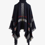 Plaid Turtleneck Raw Hem Poncho - Opulent EmpirePlaid Turtleneck Raw Hem PonchoOpulent EmpireClothing