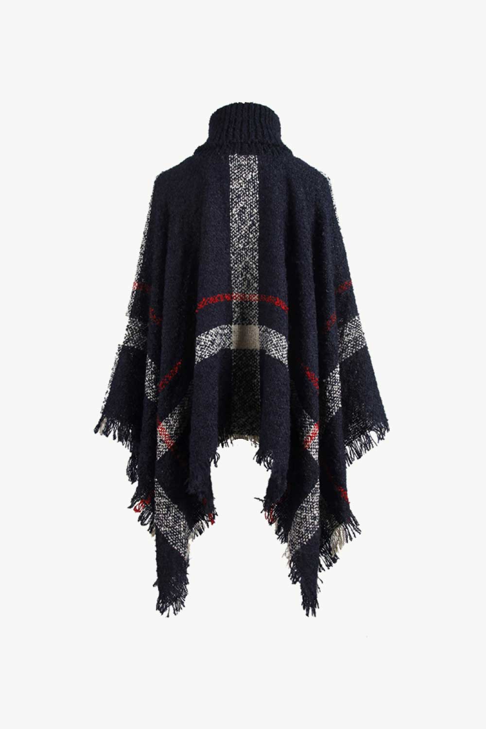 Plaid Turtleneck Raw Hem Poncho - Opulent EmpirePlaid Turtleneck Raw Hem PonchoOpulent EmpireClothing