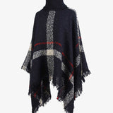 Plaid Turtleneck Raw Hem Poncho - Opulent EmpirePlaid Turtleneck Raw Hem PonchoOpulent EmpireClothing