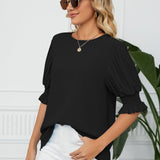 Pleated Flounce Sleeve Keyhole Blouse - Opulent EmpirePleated Flounce Sleeve Keyhole BlouseOpulent Empire