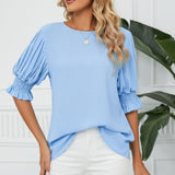 Pleated Flounce Sleeve Keyhole Blouse - Opulent EmpirePleated Flounce Sleeve Keyhole BlouseOpulent Empire