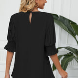 Pleated Flounce Sleeve Keyhole Blouse - Opulent EmpirePleated Flounce Sleeve Keyhole BlouseOpulent Empire