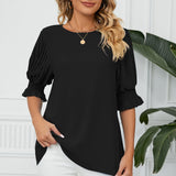 Pleated Flounce Sleeve Keyhole Blouse - Opulent EmpirePleated Flounce Sleeve Keyhole BlouseOpulent Empire