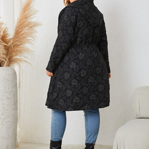 Plus Size Long Sleeve Hooded Trench Coat - Opulent EmpirePlus Size Long Sleeve Hooded Trench CoatOpulent Empire