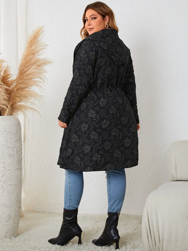 Plus Size Long Sleeve Hooded Trench Coat - Opulent EmpirePlus Size Long Sleeve Hooded Trench CoatOpulent Empire