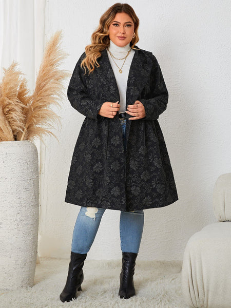 Plus Size Long Sleeve Hooded Trench Coat - Opulent EmpirePlus Size Long Sleeve Hooded Trench CoatOpulent Empire