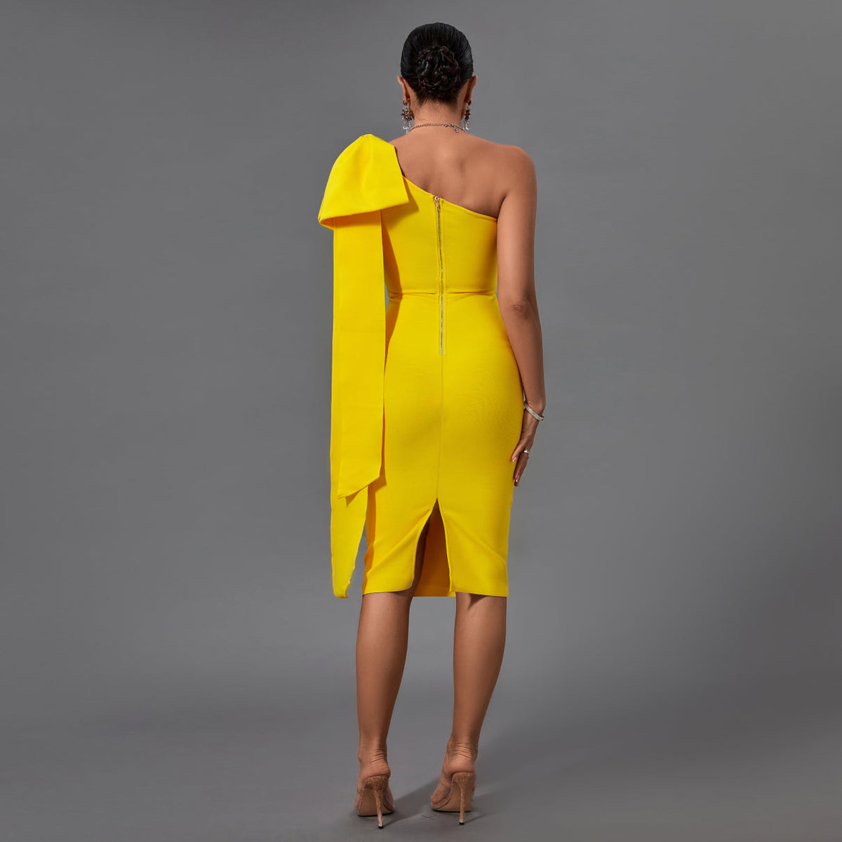 Francesca Beaumont — Chic Asymmetrical Bowknot Midi Dress, alternate view 3