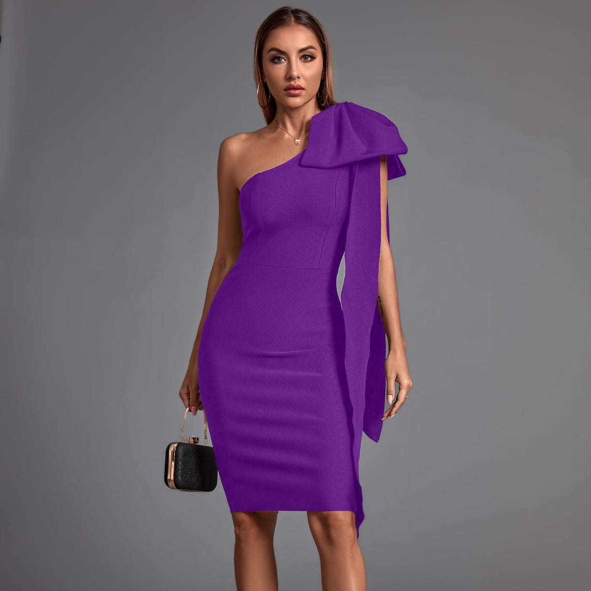 Brigitte Beaumont — Chic Asymmetrical Sleeveless Bowknot Bandage Dress, alternate view 6