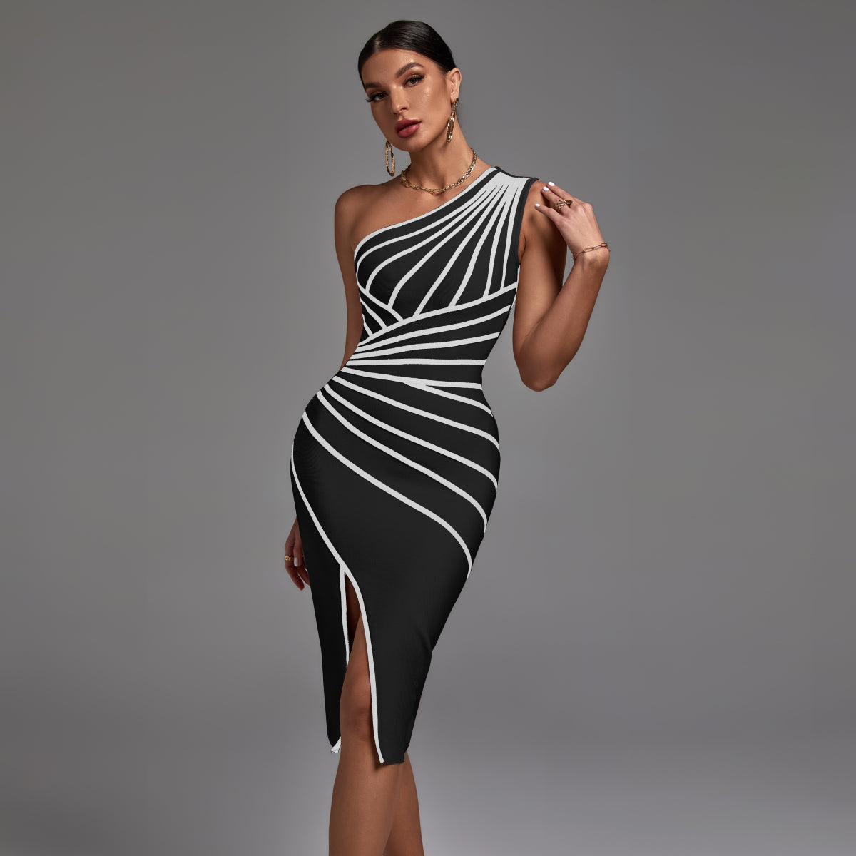 Jocelyn Beaumont — Chic Sleeveless Striped Midi Dress - Perfect Bandage Fit, alternate view 8