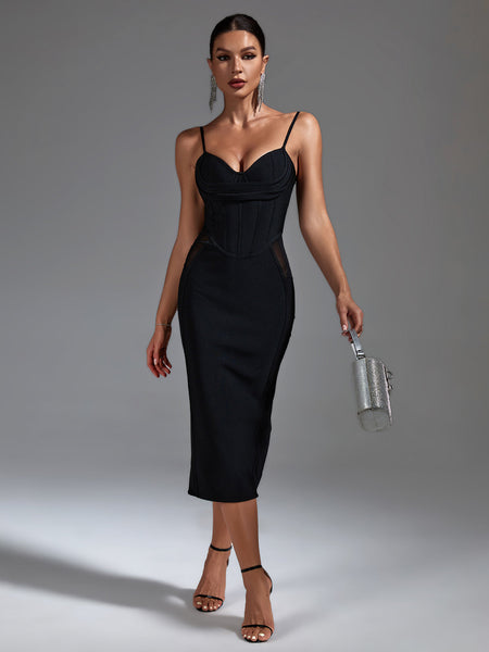 Chic Strappy Mesh Midi Bandage Dress for Ultimate Elegance