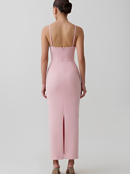 Spaghetti Strap Waterfall Pearl Bandage Dress