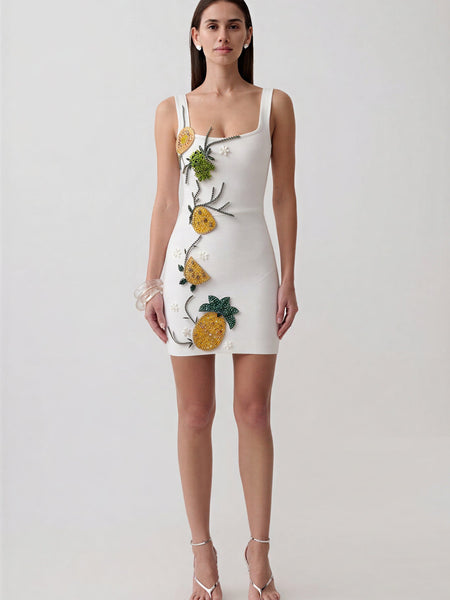 Tropical Fruit Rhinestone Bandage Mini Dress