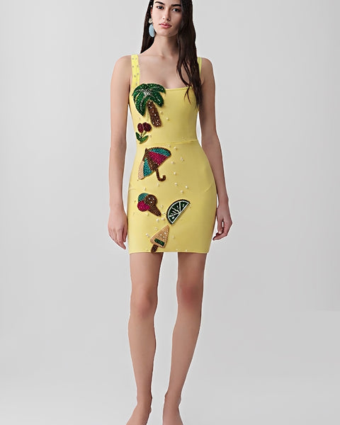 Beach Party Tropical Rhinestone Bandage Mini Dress