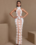Halter Neck 3D Flowers Bandage Maxi Dress