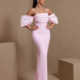 Céleste Armand — Rhinestone Strap Pleated Bandage Maxi Dress, alternate view 6
