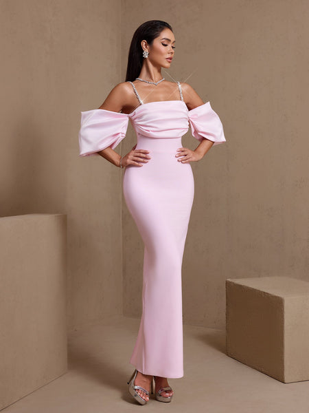 Céleste Armand — Rhinestone Strap Pleated Bandage Maxi Dress, alternate view 6