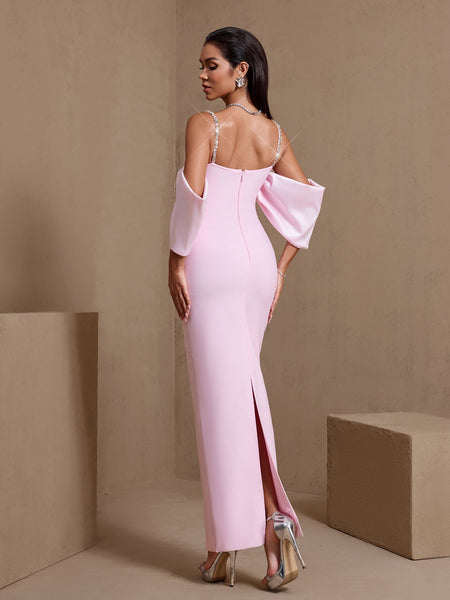 Céleste Armand — Rhinestone Strap Pleated Bandage Maxi Dress, alternate view 4