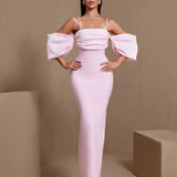 Céleste Armand — Rhinestone Strap Pleated Bandage Maxi Dress, alternate view 3
