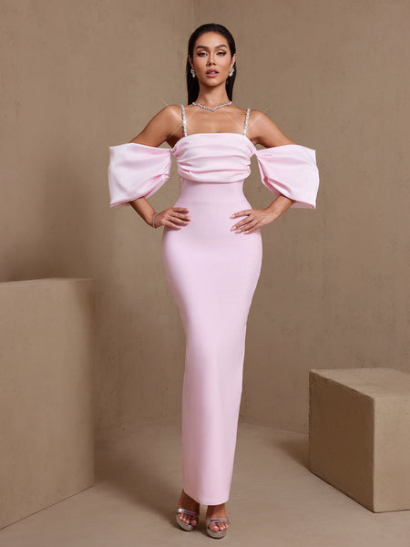 Céleste Armand — Rhinestone Strap Pleated Bandage Maxi Dress, alternate view 3