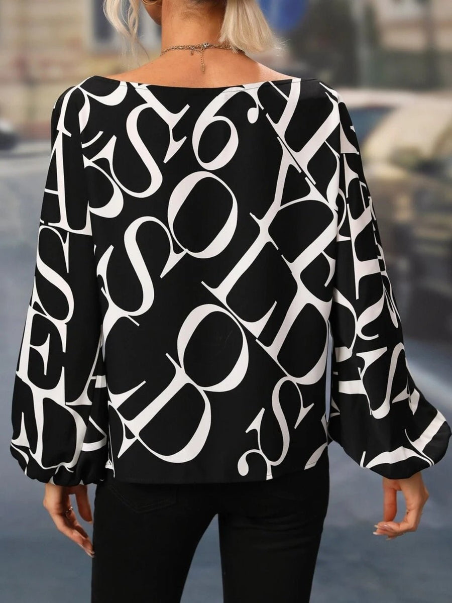 Printed Boat Neck Blouse - Opulent EmpirePrinted Boat Neck BlouseOpulent Empire