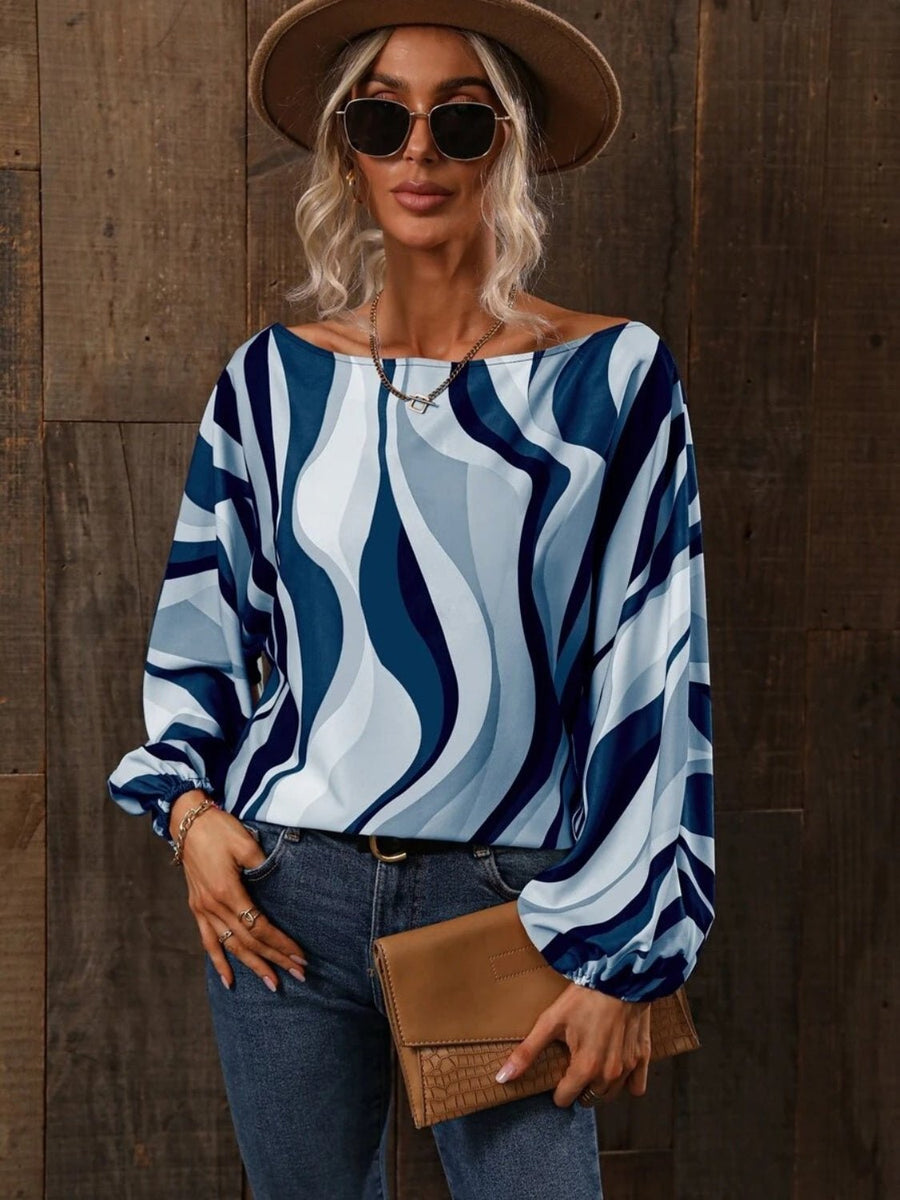 Printed Boat Neck Blouse - Opulent EmpirePrinted Boat Neck BlouseOpulent Empire