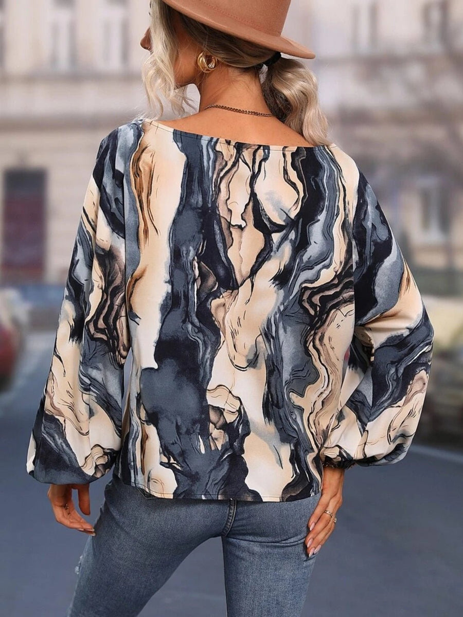 Printed Boat Neck Blouse - Opulent EmpirePrinted Boat Neck BlouseOpulent Empire