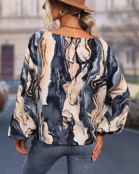 Printed Boat Neck Blouse - Opulent EmpirePrinted Boat Neck BlouseOpulent Empire