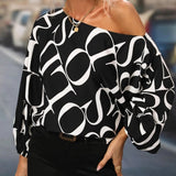 Printed Boat Neck Blouse - Opulent EmpirePrinted Boat Neck BlouseOpulent Empire