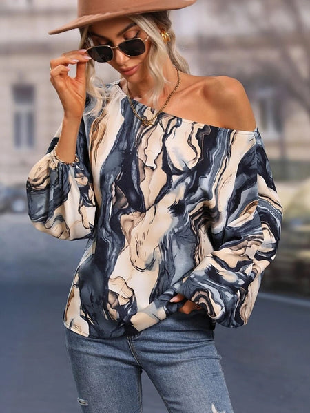 Printed Boat Neck Blouse - Opulent EmpirePrinted Boat Neck BlouseOpulent Empire