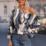 Printed Boat Neck Blouse - Opulent EmpirePrinted Boat Neck BlouseOpulent Empire