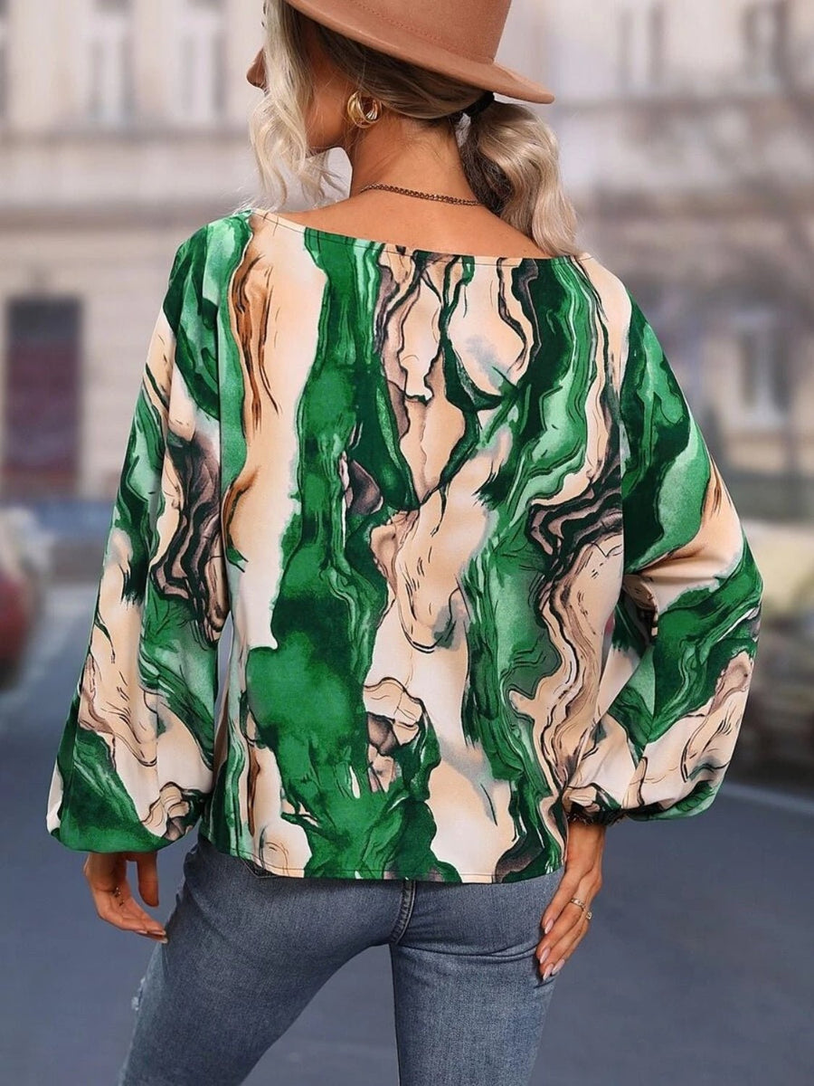 Printed Boat Neck Blouse - Opulent EmpirePrinted Boat Neck BlouseOpulent Empire