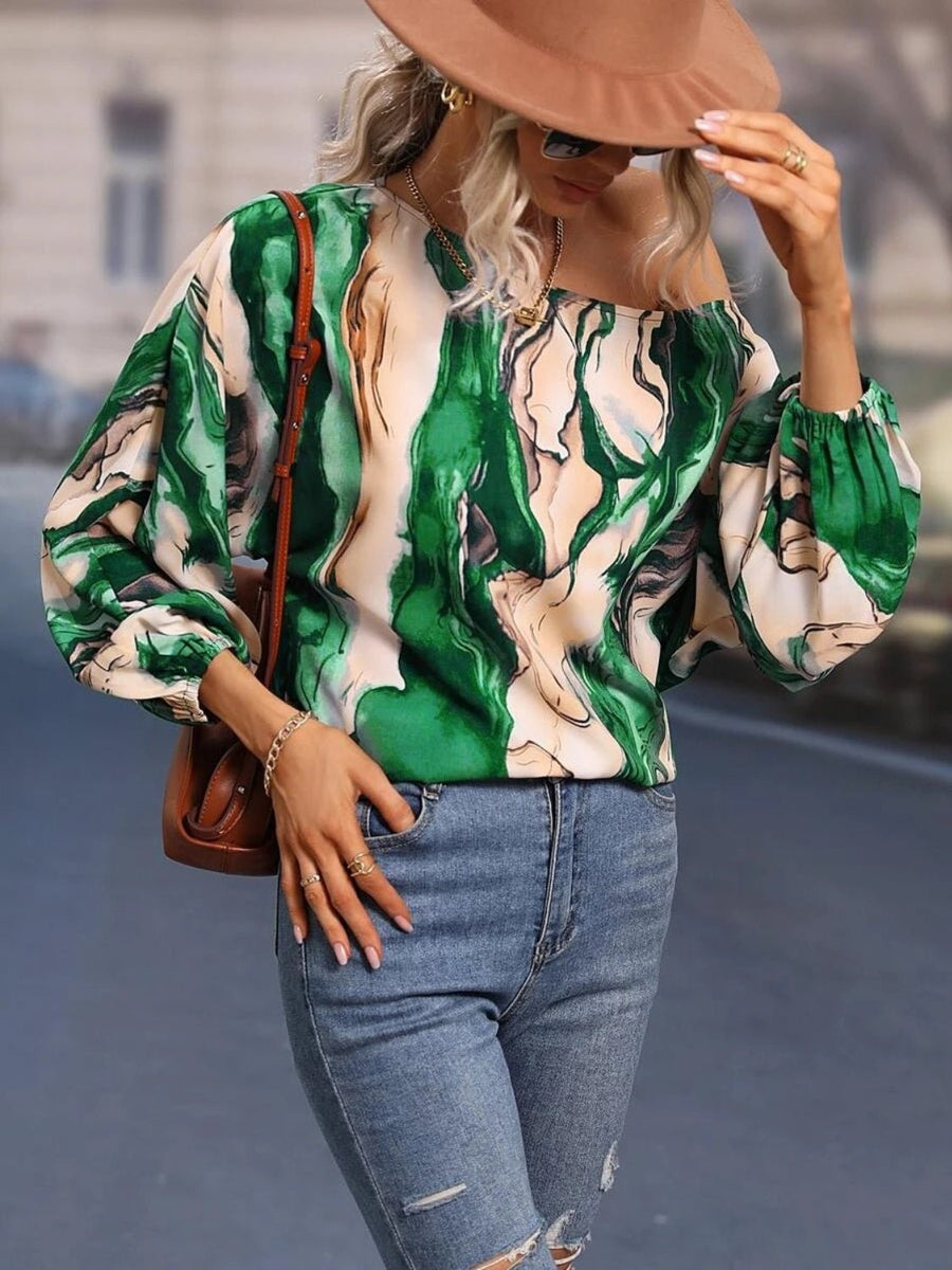 Printed Boat Neck Blouse - Opulent EmpirePrinted Boat Neck BlouseOpulent Empire