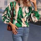 Printed Boat Neck Blouse - Opulent EmpirePrinted Boat Neck BlouseOpulent Empire