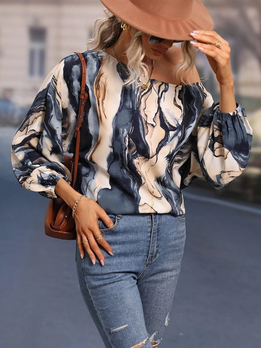 Printed Boat Neck Blouse - Opulent EmpirePrinted Boat Neck BlouseOpulent Empire