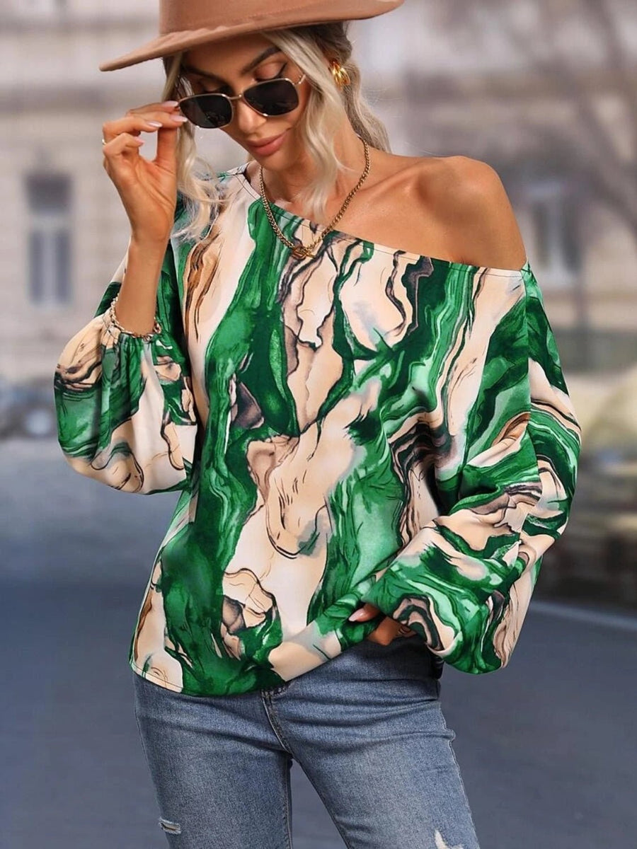 Printed Boat Neck Blouse - Opulent EmpirePrinted Boat Neck BlouseOpulent Empire