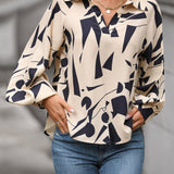 Printed Johnny Collar Blouse - Opulent EmpirePrinted Johnny Collar BlouseOpulent Empire