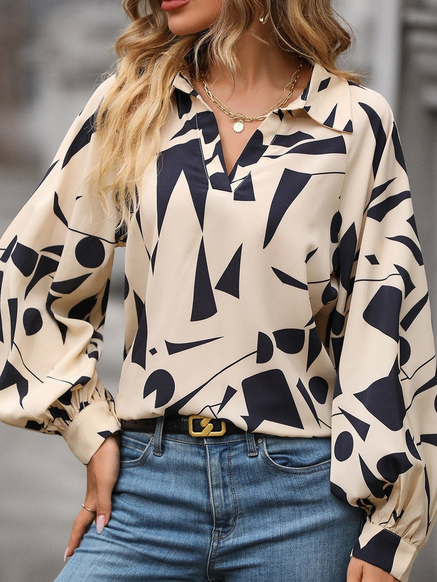 Printed Johnny Collar Blouse - Opulent EmpirePrinted Johnny Collar BlouseOpulent Empire