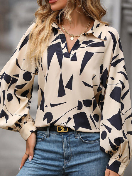 Printed Johnny Collar Blouse - Opulent EmpirePrinted Johnny Collar BlouseOpulent Empire