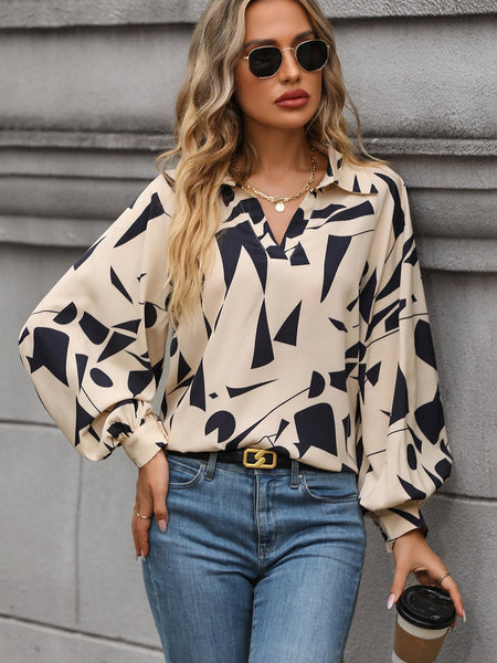 Printed Johnny Collar Blouse - Opulent EmpirePrinted Johnny Collar BlouseOpulent Empire