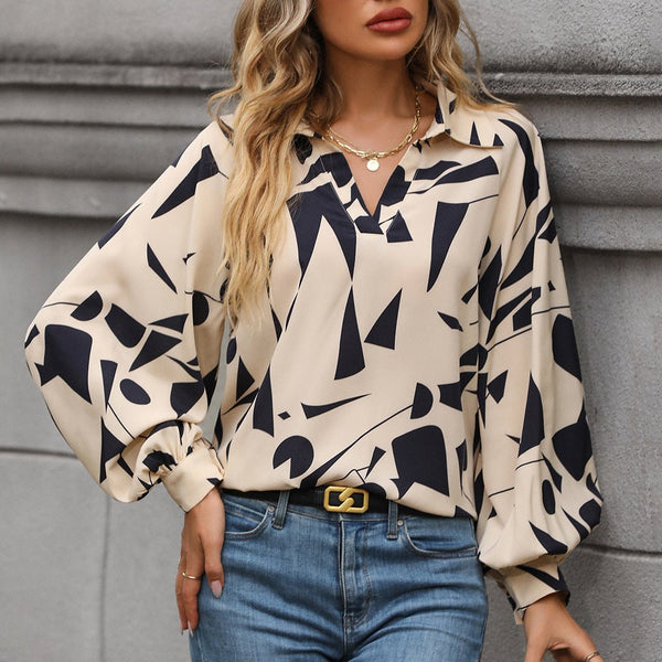 Printed Johnny Collar Blouse - Opulent EmpirePrinted Johnny Collar BlouseOpulent Empire