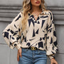 Printed Johnny Collar Blouse - Opulent EmpirePrinted Johnny Collar BlouseOpulent Empire