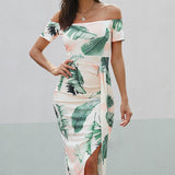 Printed Off-Shoulder Split Dress - Opulent EmpirePrinted Off-Shoulder Split DressOpulent Empire