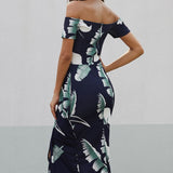 Printed Off-Shoulder Split Dress - Opulent EmpirePrinted Off-Shoulder Split DressOpulent Empire